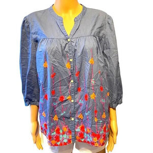 Old Navy 100% Cotton Boho Floral Button up Top  Blouse Women Size L